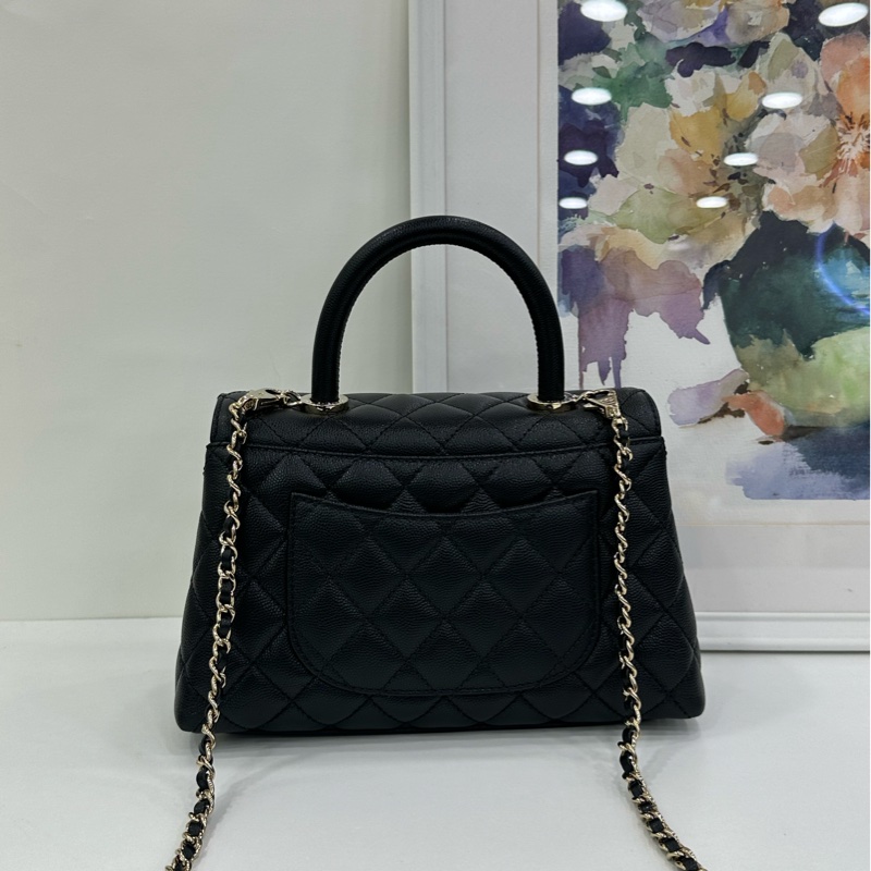 Chanel香奈兒Coco handle小號黑金荔枝皮晶片款 21年晶片 閒置未使用-2