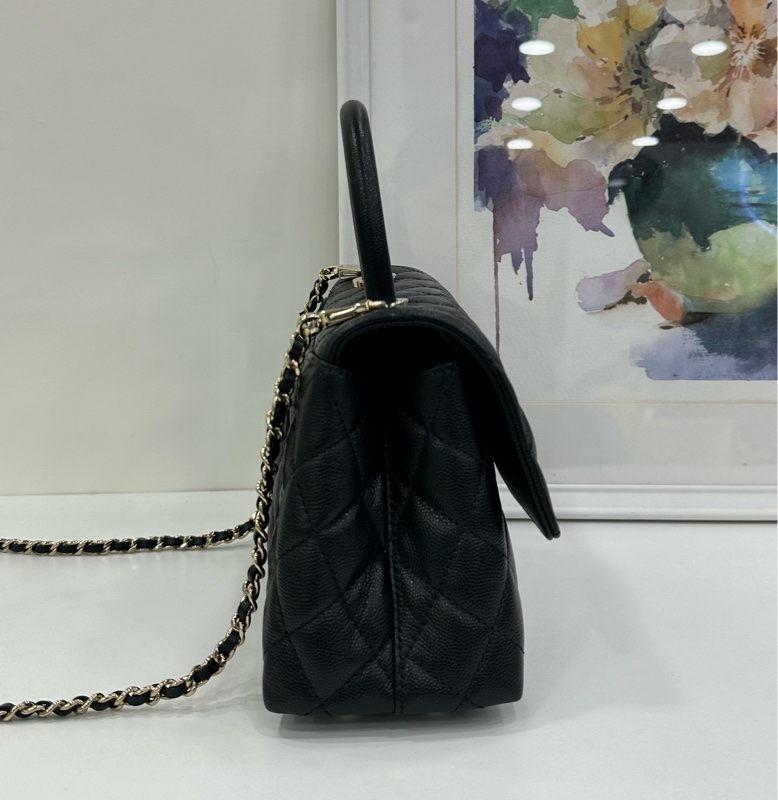 Chanel香奈兒Coco handle小號黑金荔枝皮晶片款 21年晶片 閒置未使用-3