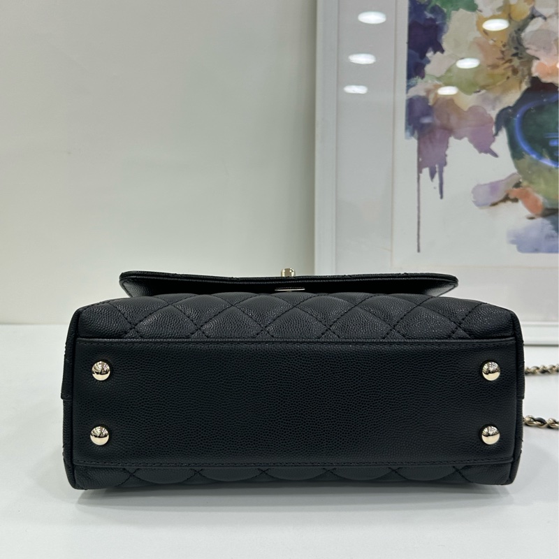 Chanel香奈兒Coco handle小號黑金荔枝皮晶片款 21年晶片 閒置未使用-5