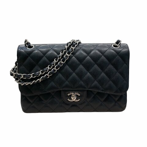 CHANEL 香奈兒 CLASSIC FLAP BAG 30 翻蓋側背包 荔枝牛皮 黑色 銀釦