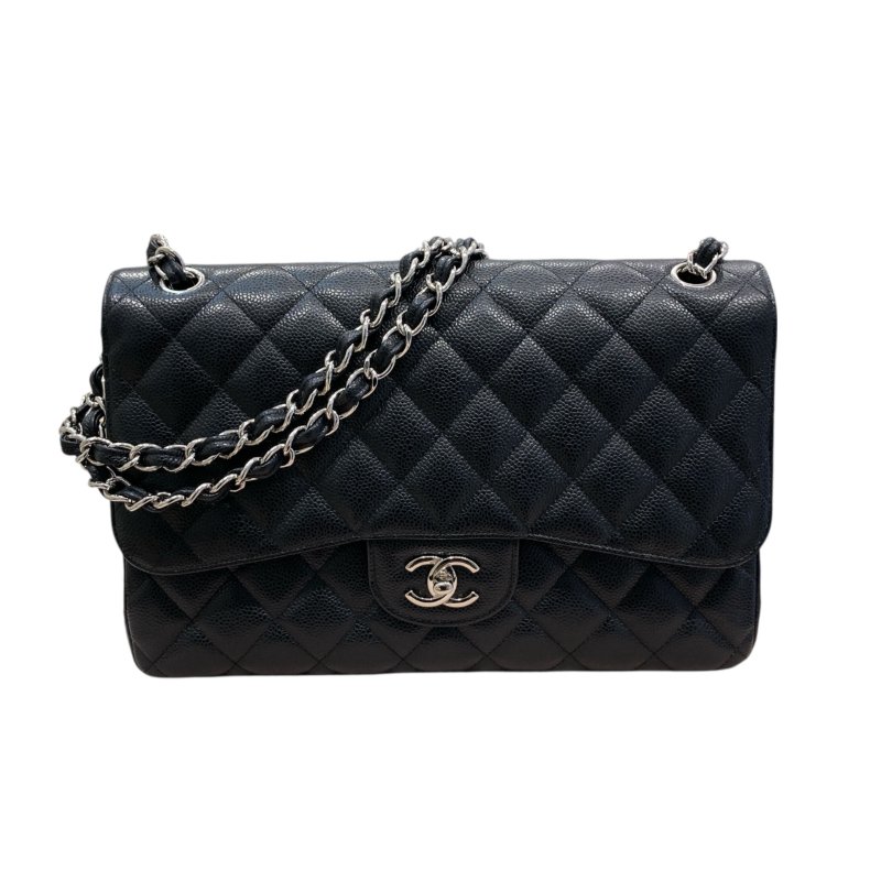 CHANEL 香奈兒 CLASSIC FLAP BAG 30 翻蓋側背包 荔枝牛皮 黑色 銀釦-0