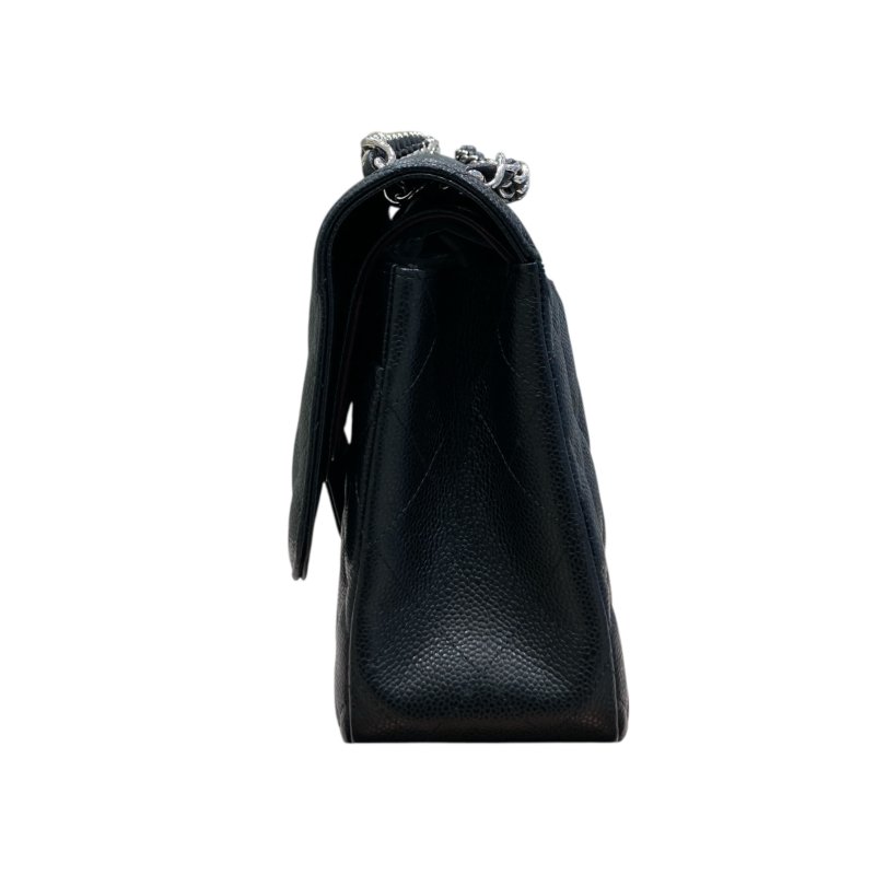 CHANEL 香奈兒 CLASSIC FLAP BAG 30 翻蓋側背包 荔枝牛皮 黑色 銀釦-4