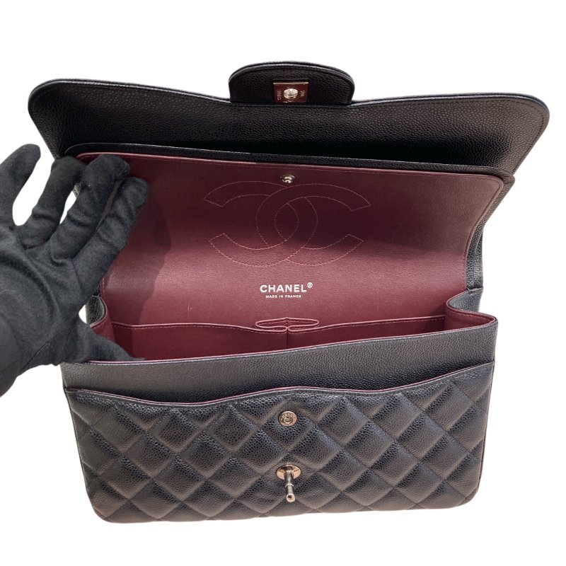 CHANEL 香奈兒 CLASSIC FLAP BAG 30 翻蓋側背包 荔枝牛皮 黑色 銀釦-11