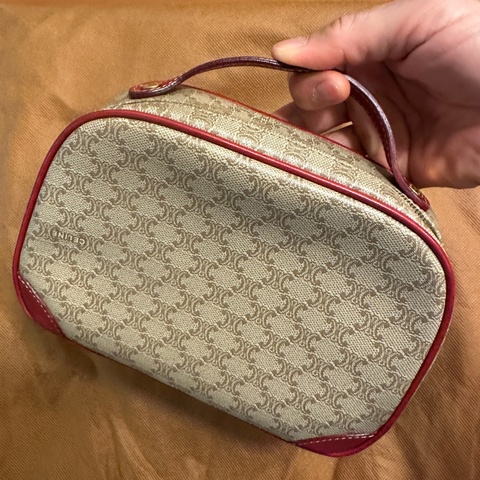 CELINE 老花 Triomphe 凱旋門 手提化妝包 紅邊 復古 Vintage 小包