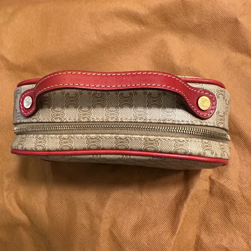 CELINE 老花 Triomphe 凱旋門 手提化妝包 紅邊 復古 Vintage 小包-1