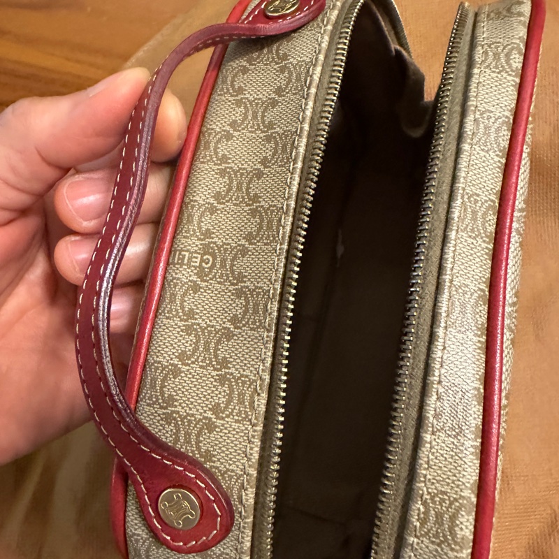 CELINE 老花 Triomphe 凱旋門 手提化妝包 紅邊 復古 Vintage 小包-2