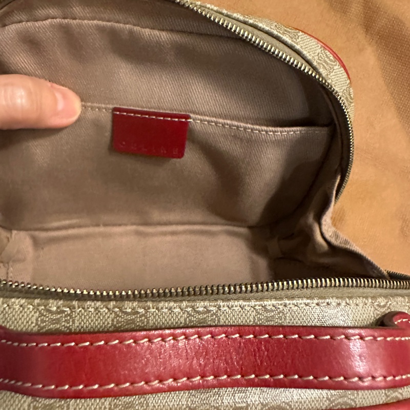 CELINE 老花 Triomphe 凱旋門 手提化妝包 紅邊 復古 Vintage 小包-4