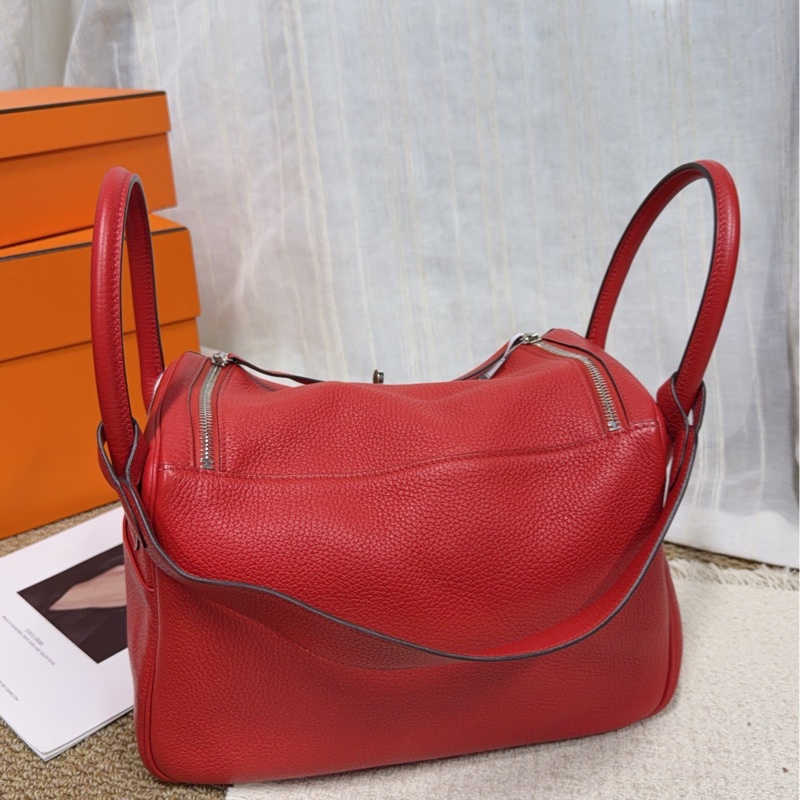 Hermes 愛馬仕 Lindy30紅色TC皮銀扣手提包單肩包 底長30-1