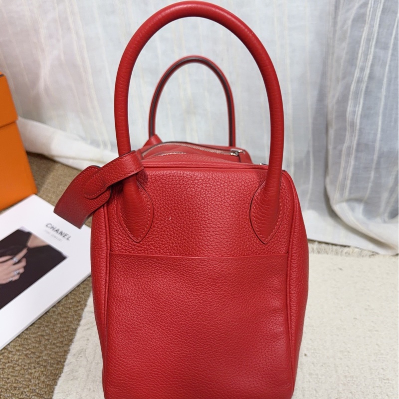 Hermes 愛馬仕 Lindy30紅色TC皮銀扣手提包單肩包 底長30-2