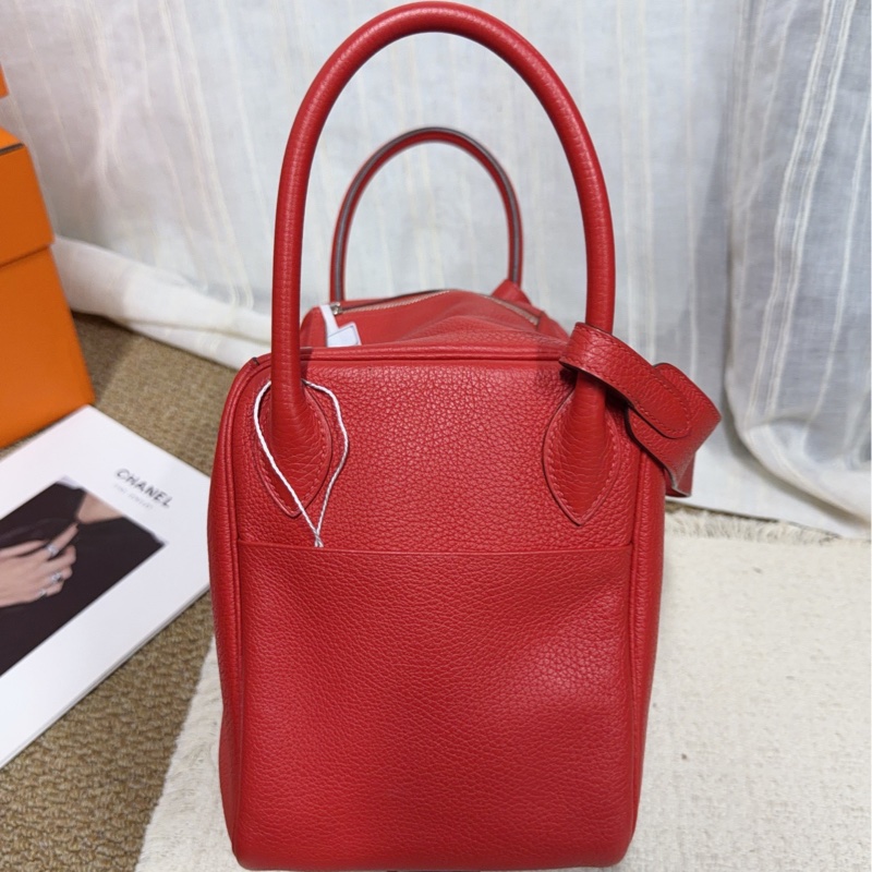Hermes 愛馬仕 Lindy30紅色TC皮銀扣手提包單肩包 底長30-3