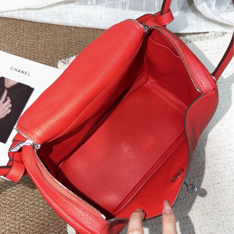 Hermes 愛馬仕 Lindy30紅色TC皮銀扣手提包單肩包 底長30-5