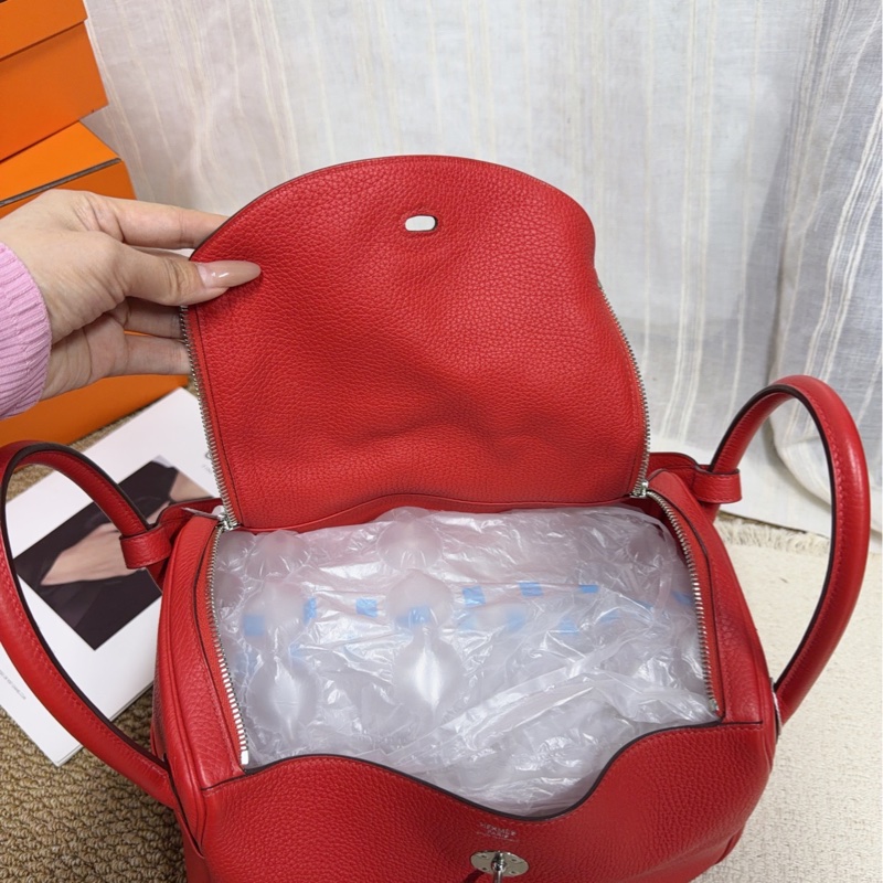 Hermes 愛馬仕 Lindy30紅色TC皮銀扣手提包單肩包 底長30-6