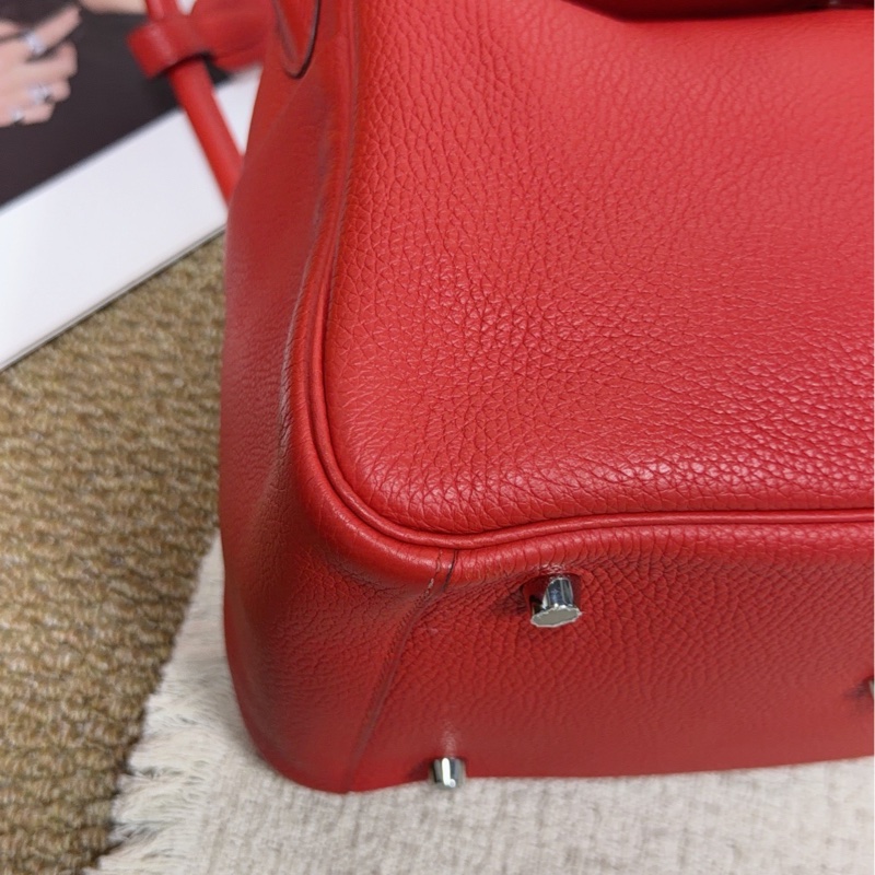 Hermes 愛馬仕 Lindy30紅色TC皮銀扣手提包單肩包 底長30-7