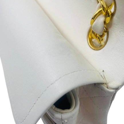 香奈兒 Chanel 白色 White 雙蓋頭 Double Flap 雙層翻蓋 菱格紋 鏈條包 口蓋包 肩背包 斜挎包-13