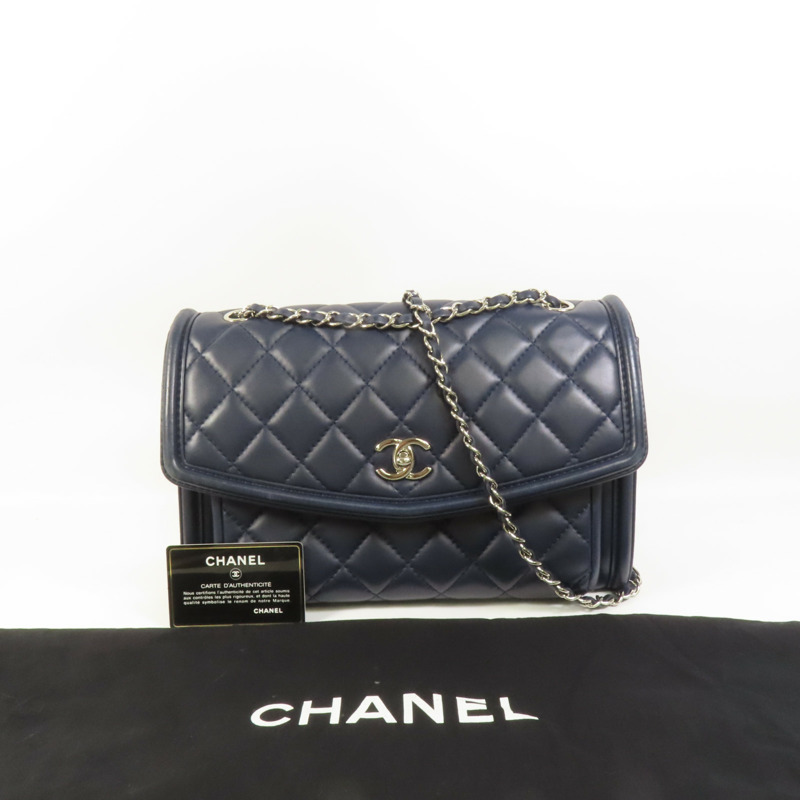 CHANEL 牛皮皮革Chain Shoulder銀扣鏈帶肩背袋-10