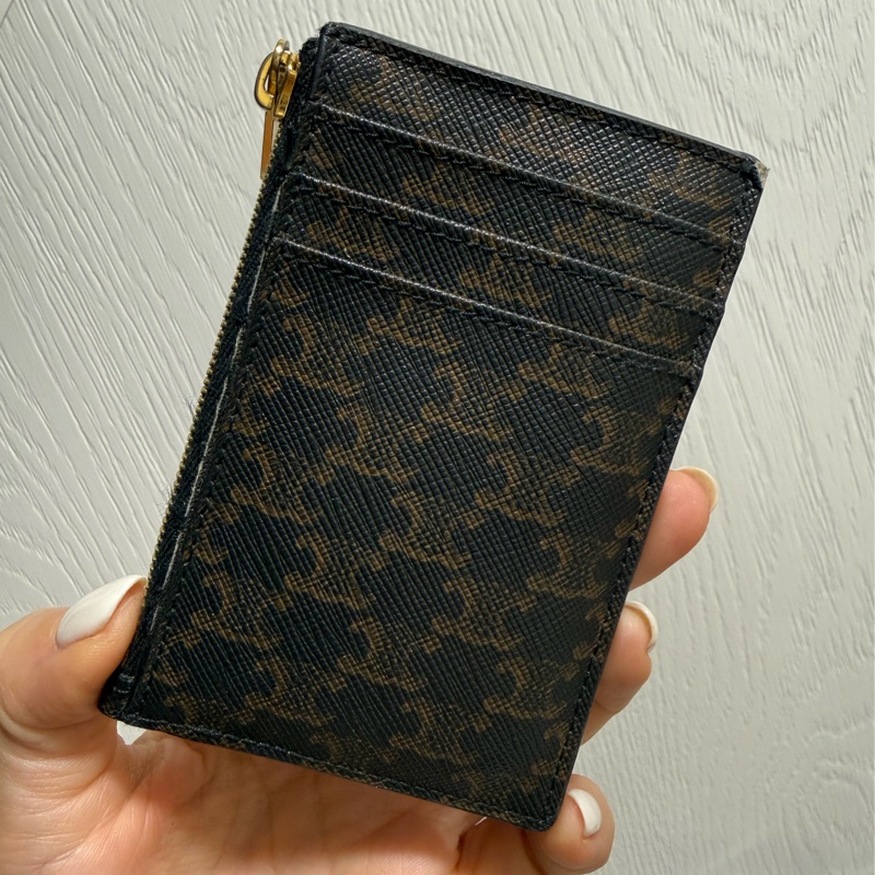 Celine 標誌印花拉鍊卡包零錢包名片夾鑰匙包-6