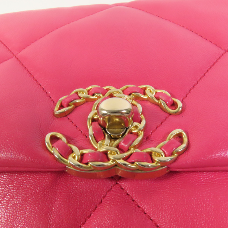 CHANEL 羊皮皮革C19 Medium金扣鏈帶肩背袋-6