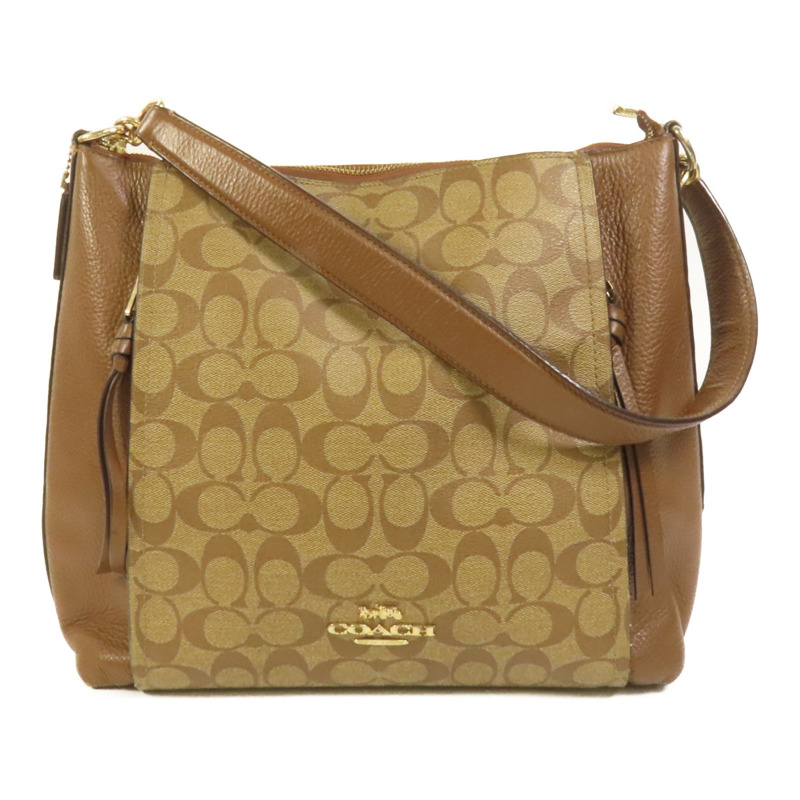 COACH 塗層帆布/牛皮皮革Shoulder Bag金扣肩背袋-0