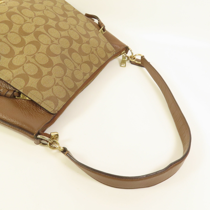 COACH 塗層帆布/牛皮皮革Shoulder Bag金扣肩背袋-5
