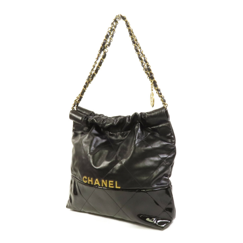 CHANEL 牛皮皮革/漆皮皮革Chanel 22 Small金扣鏈帶肩背袋-2