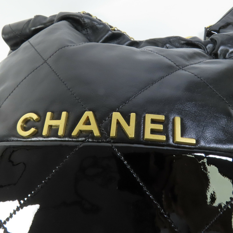 CHANEL 牛皮皮革/漆皮皮革Chanel 22 Small金扣鏈帶肩背袋-8
