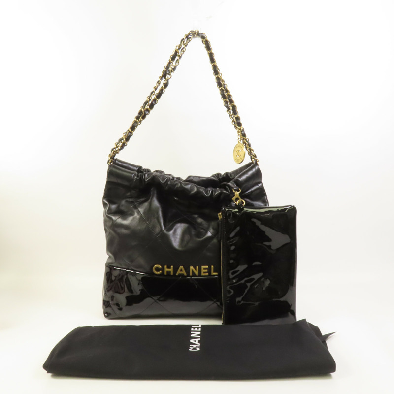 CHANEL 牛皮皮革/漆皮皮革Chanel 22 Small金扣鏈帶肩背袋-11