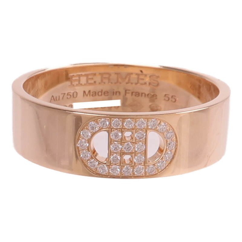 HERMES 18K玫瑰金H D'ancre Diamond鑽石戒指Hermes#55/US#7-1