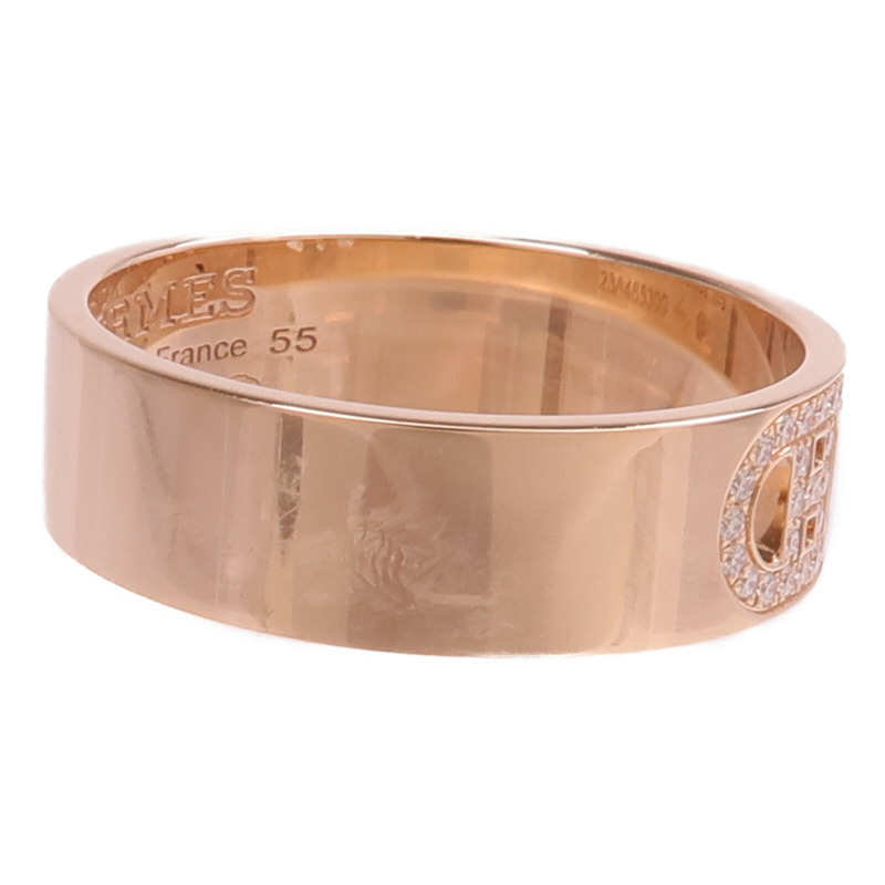 HERMES 18K玫瑰金H D'ancre Diamond鑽石戒指Hermes#55/US#7-3