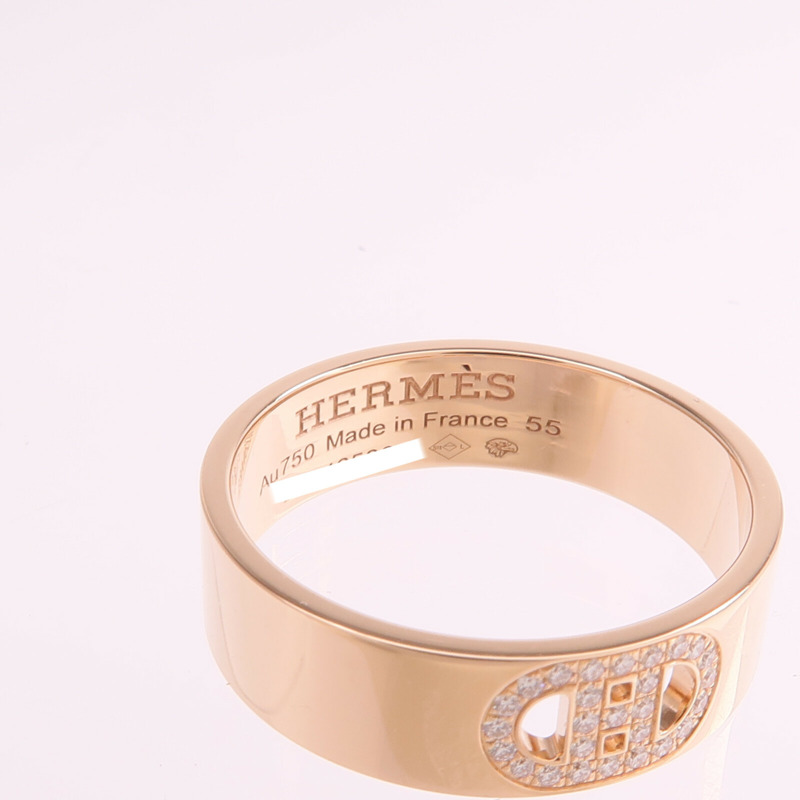 HERMES 18K玫瑰金H D'ancre Diamond鑽石戒指Hermes#55/US#7-4