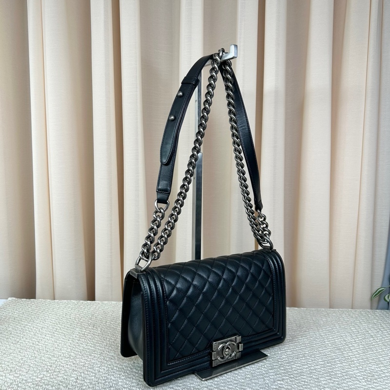 Chanel香奈兒黑銀牛皮leboy鏈條包 可單肩可斜挎 百搭經典時尚 包型完美非常力挺 容量實用 日常通勤百搭氣質款 附件:防塵袋 尺寸:25.5*18*15cm-2