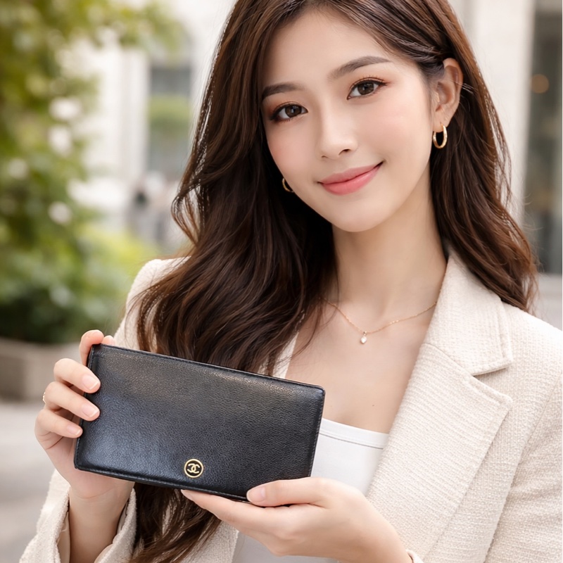 Chanel 香奈兒 皮夾 長夾 黑色 老香 二手-0
