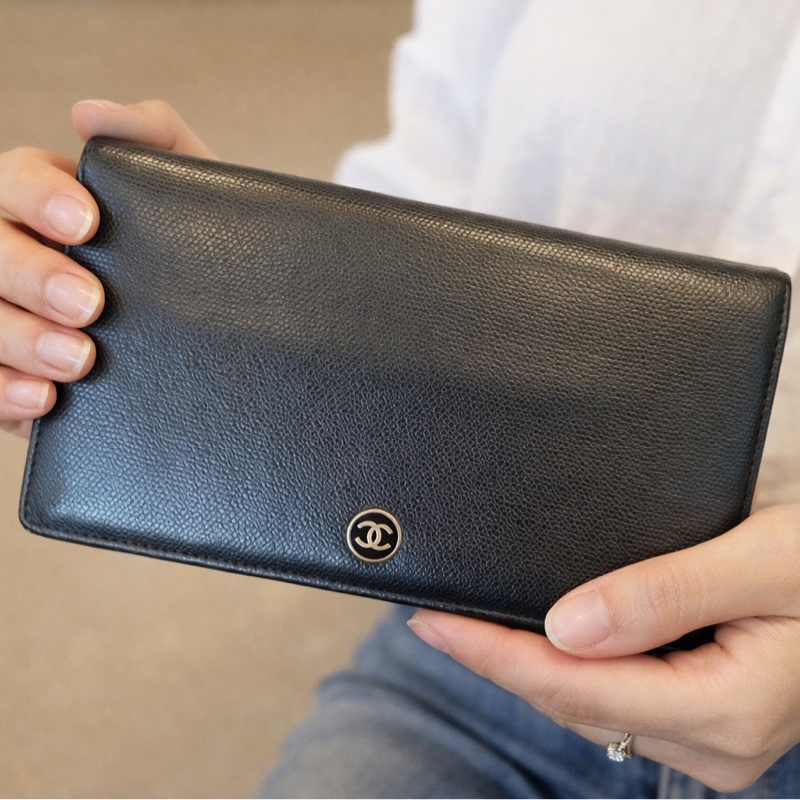 Chanel 香奈兒 皮夾 長夾 黑色 老香 二手-1