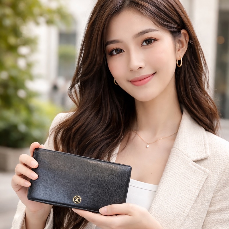 Chanel 香奈兒 皮夾 長夾 黑色 老香 二手-9