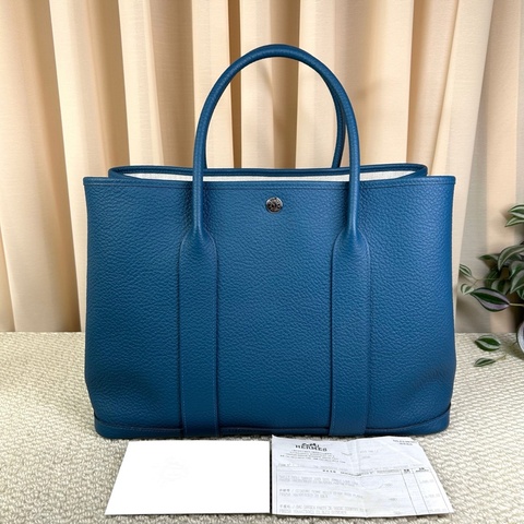 愛馬仕Hermes花園36藍色銀扣 容量大 內里乾淨 尺寸:36×27*18cm