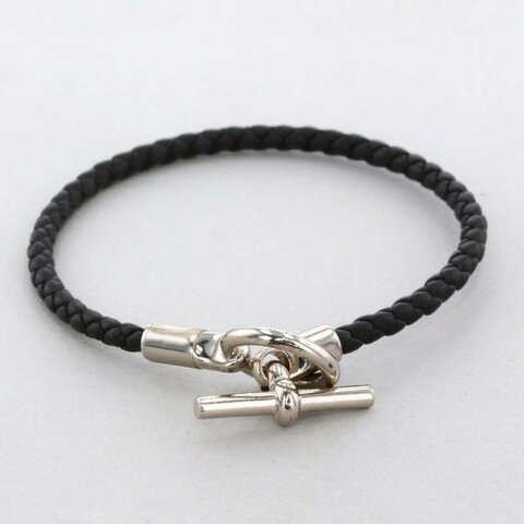 ::HERMES:: 愛馬仕 Glenan Swift小牛皮編織手環(89黑/銀)