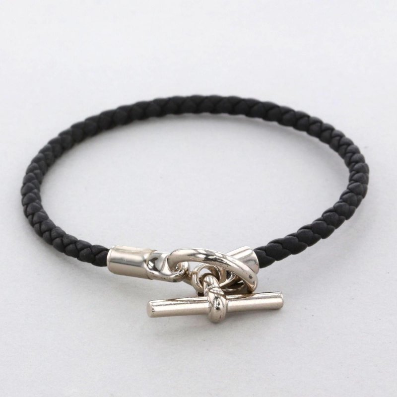 ::HERMES:: 愛馬仕 Glenan Swift小牛皮編織手環(89黑/銀)-0