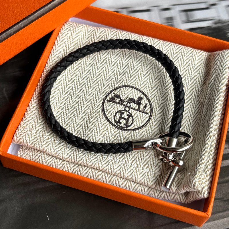 ::HERMES:: 愛馬仕 Glenan Swift小牛皮編織手環(89黑/銀)-2