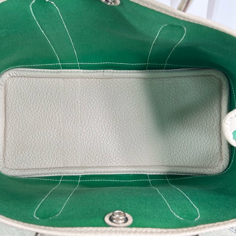 HERMES/愛馬仕 97新 帆布拼皮竹子綠拼奶昔白 花園30-5