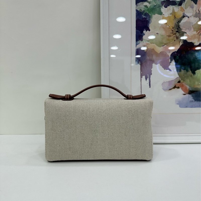 Loro Piana帆布拼皮焦糖 Extra Pocket L19飯盒包， 金扣，全新-2