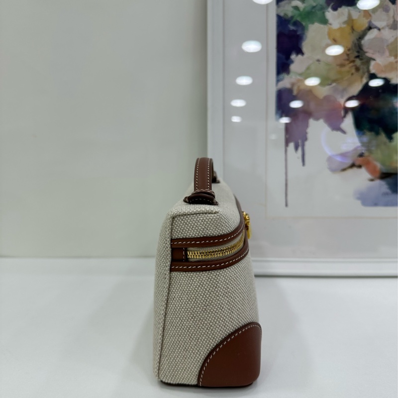 Loro Piana帆布拼皮焦糖 Extra Pocket L19飯盒包， 金扣，全新-3