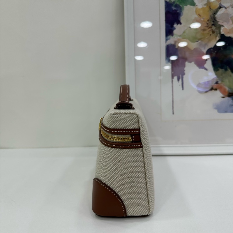 Loro Piana帆布拼皮焦糖 Extra Pocket L19飯盒包， 金扣，全新-4