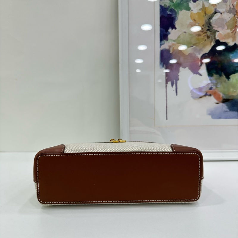 Loro Piana帆布拼皮焦糖 Extra Pocket L19飯盒包， 金扣，全新-6