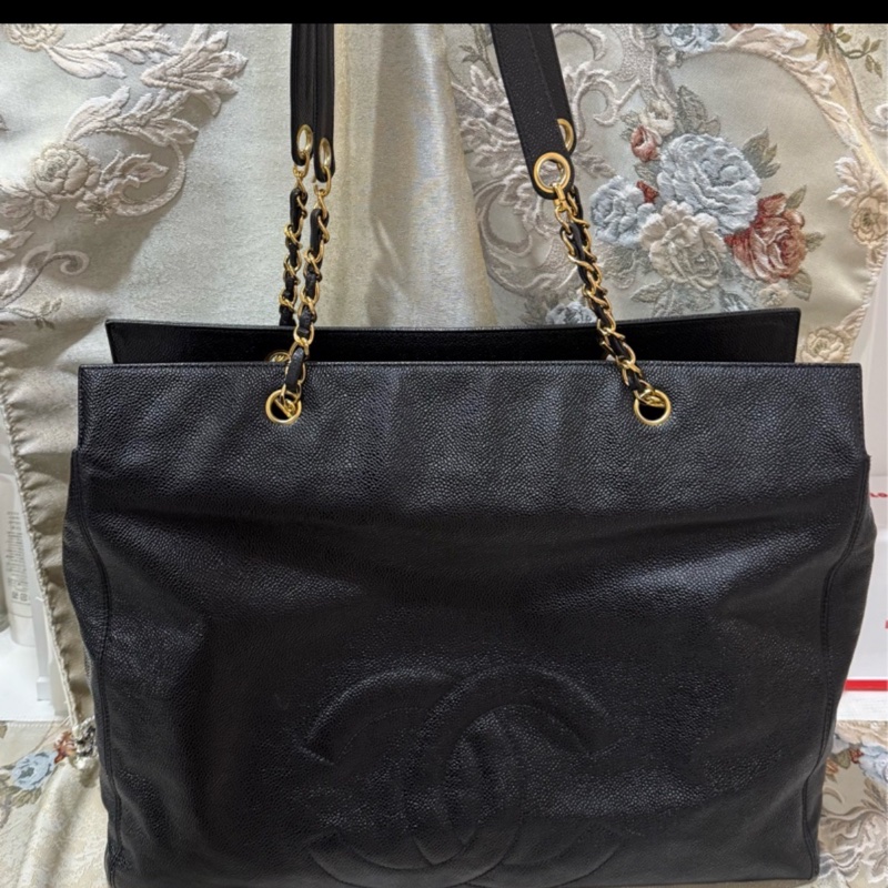 香奈兒Vintage老香 荔枝牛皮托特包tote 公事包/媽媽包/筆電腦包-0