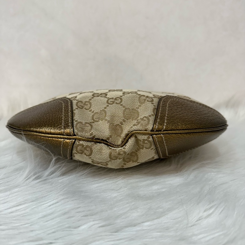 Gucci 162895 老花PVC古銅金牛皮牛角包 肩背包-4