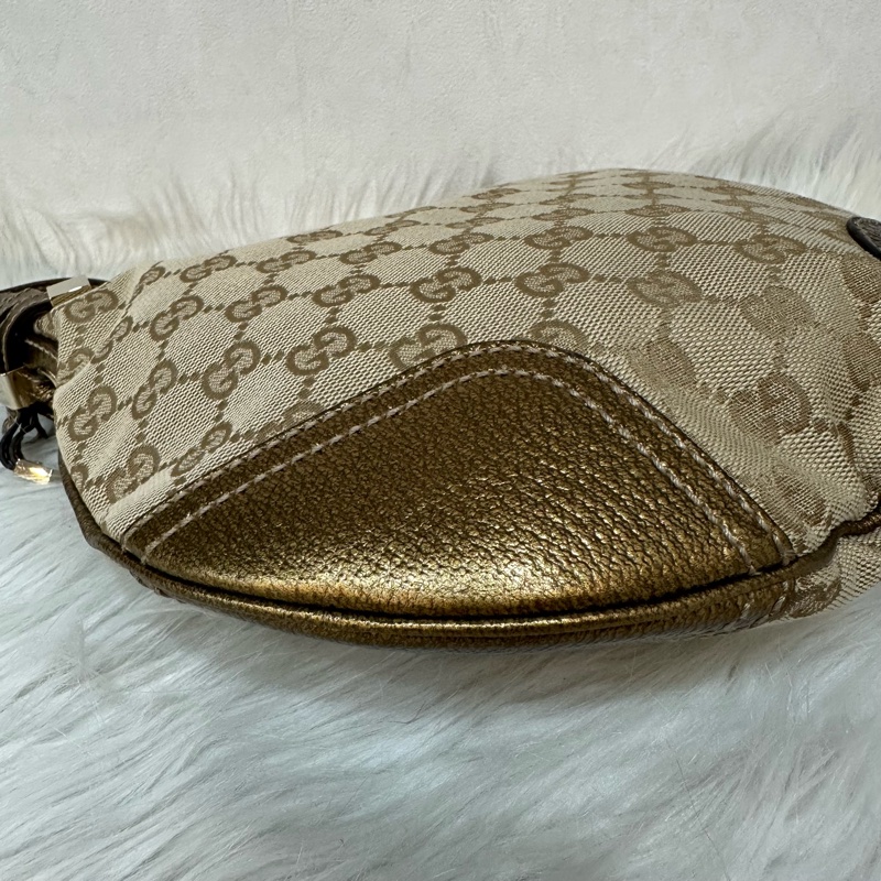 Gucci 162895 老花PVC古銅金牛皮牛角包 肩背包-5