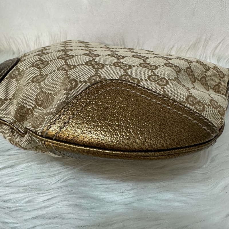 Gucci 162895 老花PVC古銅金牛皮牛角包 肩背包-6