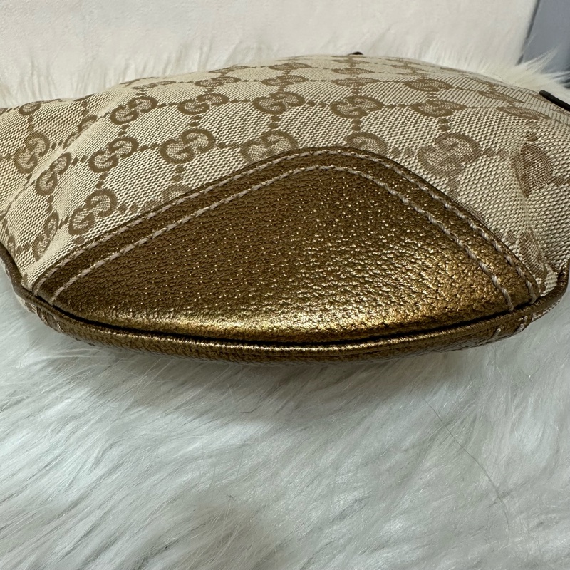 Gucci 162895 老花PVC古銅金牛皮牛角包 肩背包-9