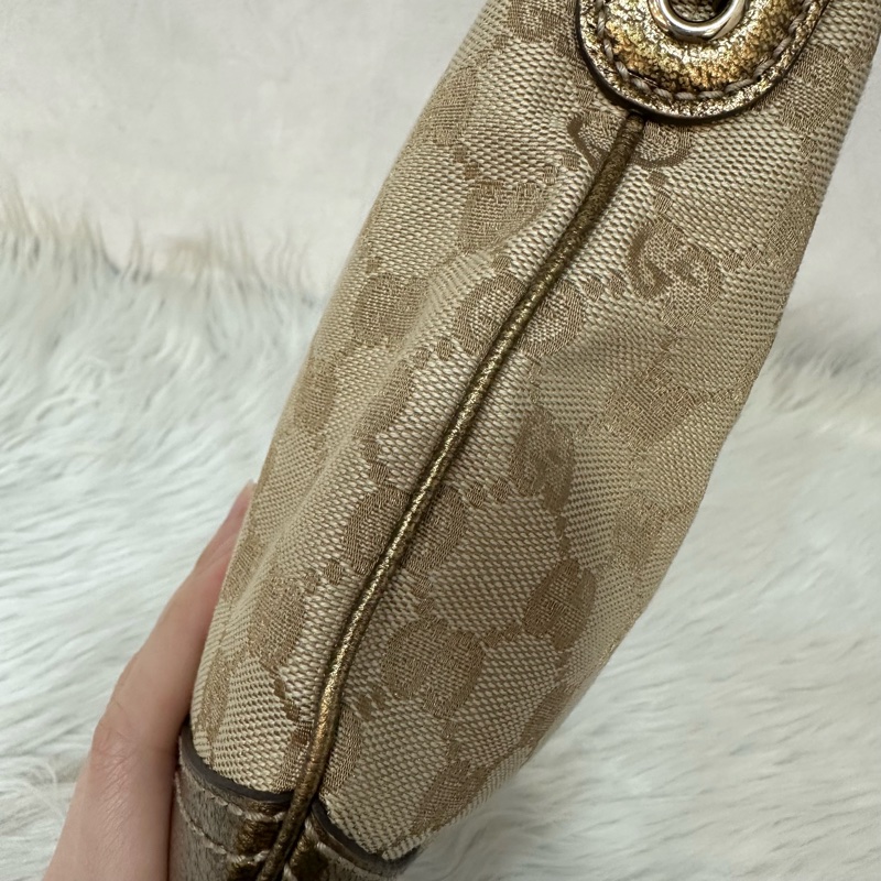 Gucci 162895 老花PVC古銅金牛皮牛角包 肩背包-10