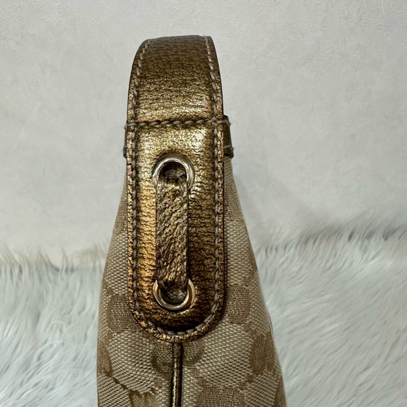 Gucci 162895 老花PVC古銅金牛皮牛角包 肩背包-11