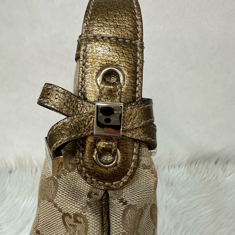 Gucci 162895 老花PVC古銅金牛皮牛角包 肩背包-13